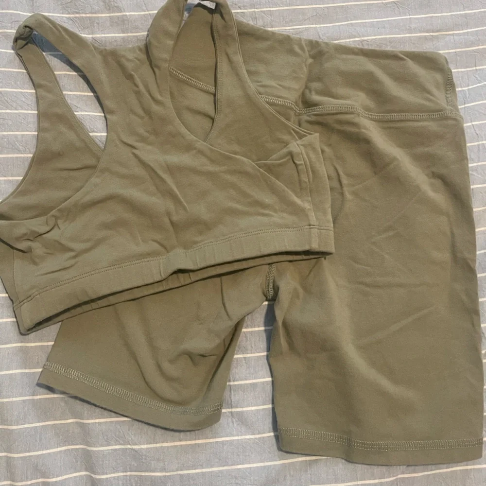 Mate The Label Olive Green Organic Stretch Sports Bra and Biker Short - Picture 2 of 8